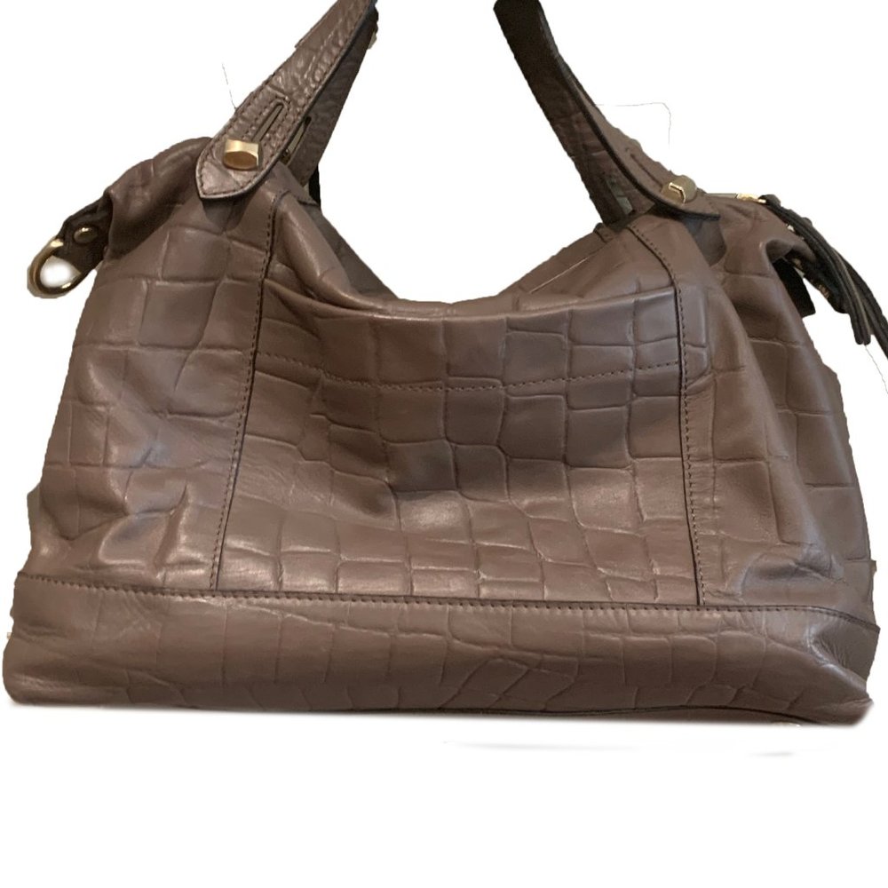 A. Bellucci Gray Croc Embossed Leather Bag